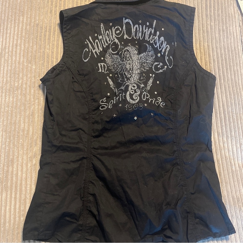 Harley Davidson Women’s Black Biker  Casual Cotton Vest Size M Cute Form Fit - Picture 10 of 14